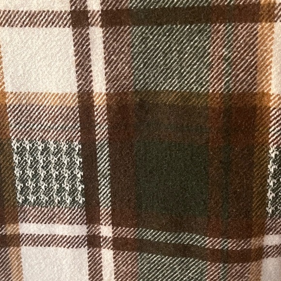 Green Brown White Plaid Heavy Flannel Button Up Fall Winter Shirt Blouse Top - Picture 10 of 12